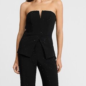 Rhinestone V-neck Cutaway Peplum Tube Top